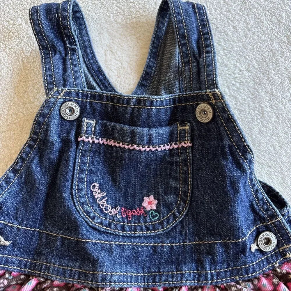 Oshkosh BGosh Jean Dress Pink Corduroy Vestbak Floral‎ Overalls Jumper 24 M